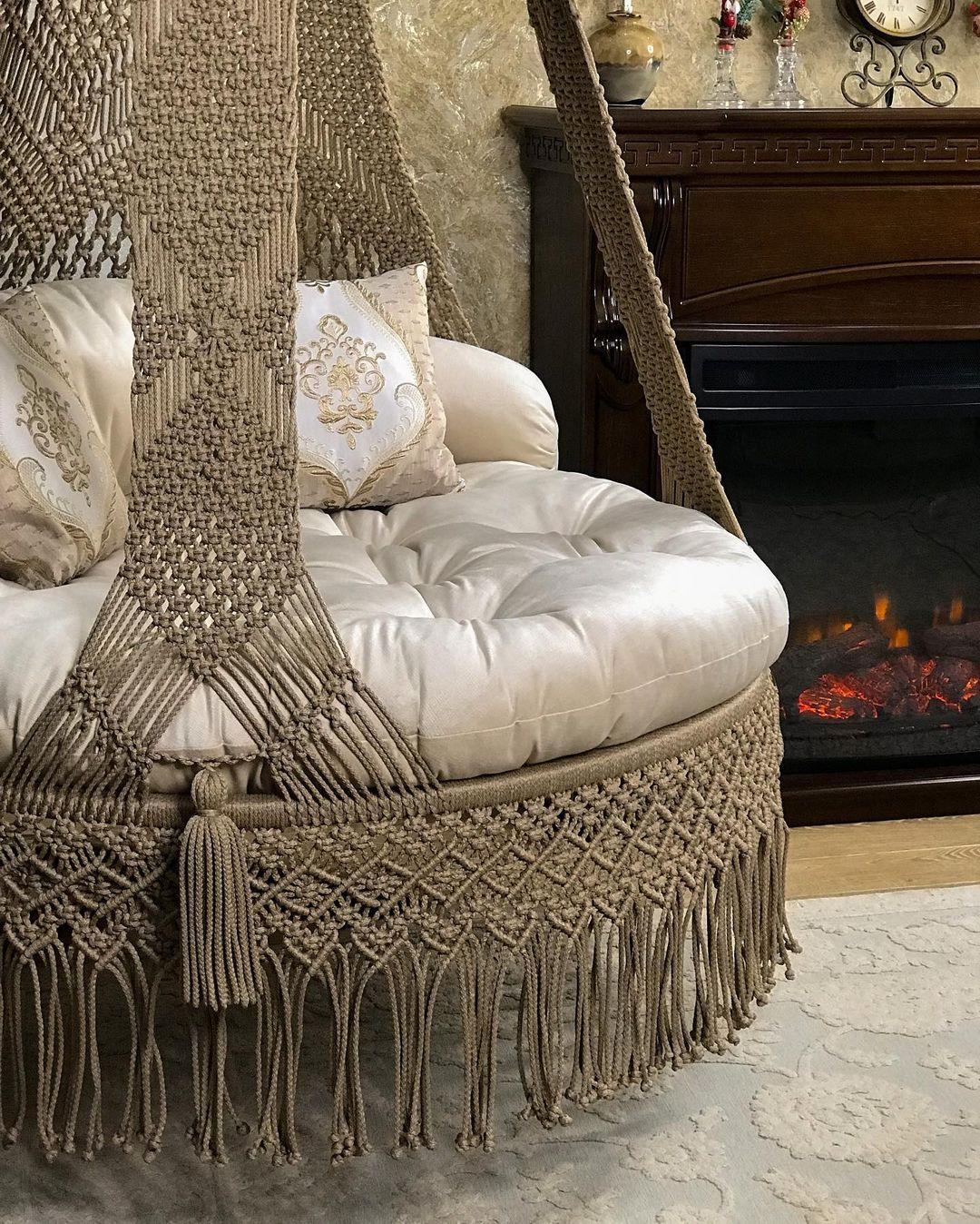 Brown Macrame Hammock Swing 72 inches x 35 inches - Leechoo